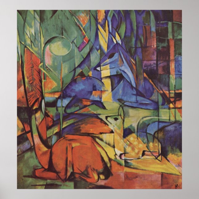 Franz Marc - Deer in Woods II 1913-14 Moon Fawn Poster (Front)