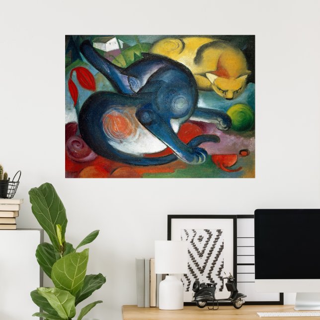 Franz Marc: Enchanting Blue & Yellow Cats Art Poster (Home Office)