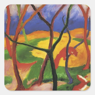 Franz Marc- Weasels Playing Square Sticker