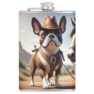 Französische Bulldogge als Cowboy Hip Flask