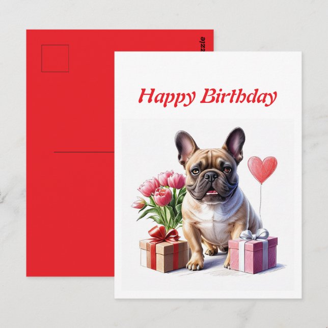 Französische Bulldogge Blumen Birthday Bulldog Postcard (Front/Back)