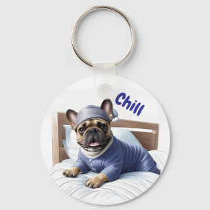 Französische Bulldogge chill Key Ring