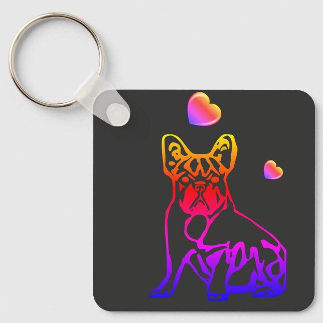 Französische Bulldogge Comic Key Ring (Front)