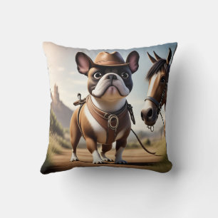 Französische Bulldogge Cowboy mit Pferd Cushion