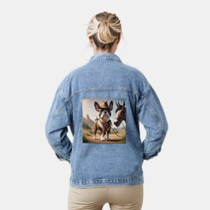 Französische Bulldogge Cowboy mit Pferd Denim Jacket