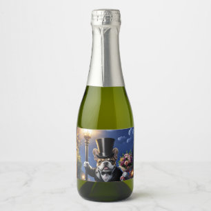 Französische Bulldogge French Bulldog Blumenstrauß Sparkling Wine Label