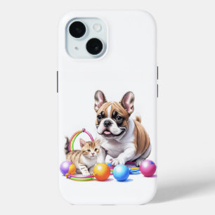 Französische Bulldogge French Bulldog mit Katze iPhone 15 Case