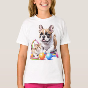 Französische Bulldogge French Bulldog mit Katze T-Shirt