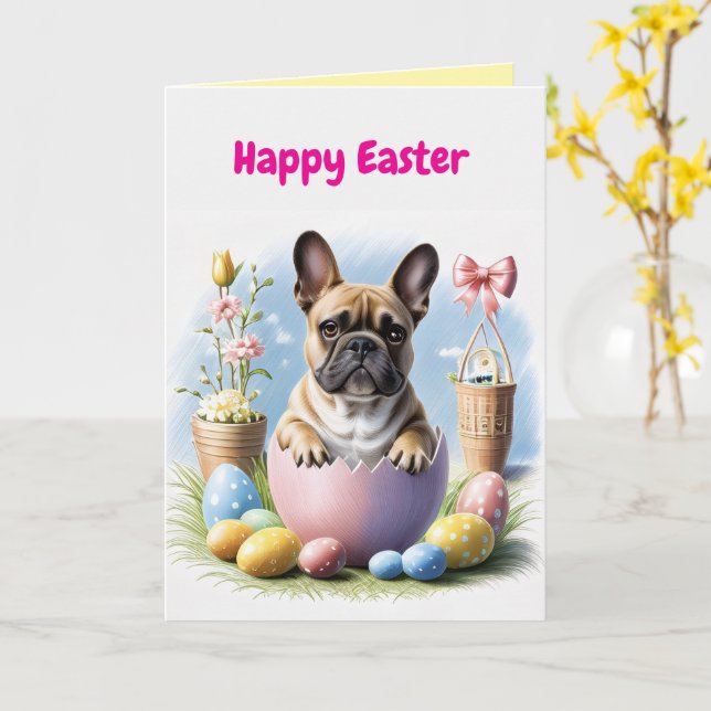 Französische Bulldogge Frohe Ostern French Bulldog Card (Yellow Flower)