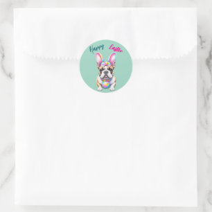 Französische Bulldogge Happy Easter French Bulldog Classic Round Sticker