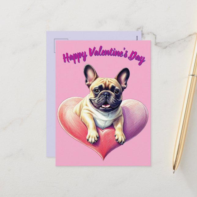 Französische Bulldogge Herz Valentinstags  Holiday Postcard (Front/Back In Situ)