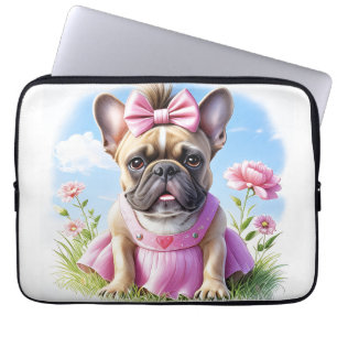 Französische Bulldogge Hündin mit Haarschleife Laptop Sleeve