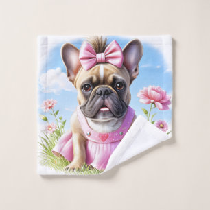 Französische Bulldogge Hündin mit Haarschleife Wash Cloth