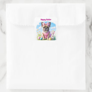 Französische Bulldogge Hündin mit Osterhase  Square Sticker