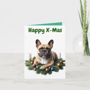 Französische Bulldogge im Adventskranz Holiday Card