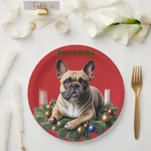 Französische Bulldogge im Adventskranz Paper Plate