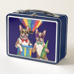 Französische Bulldogge im Heißluftballon  Metal Lunch Box