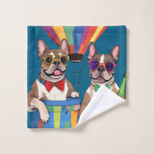 französische Bulldogge im Heißluftballon Wash Cloth