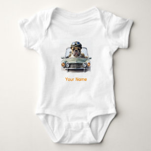 französische Bulldogge im Oldtimer Baby Bodysuit