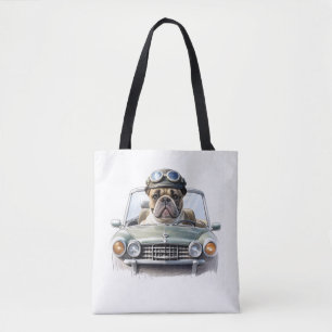 französische Bulldogge im Oldtimer  Tote Bag