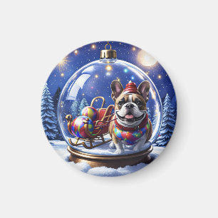 Französische Bulldogge in Weihnachtskugel Magnet
