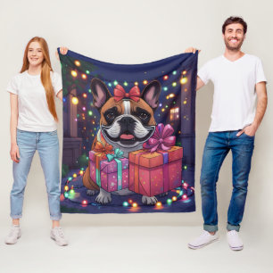 Französische Bulldogge Lichterkette Weihnachten Fleece Blanket