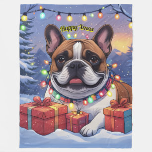 Französische Bulldogge Lichterkette Weihnachten Fleece Blanket