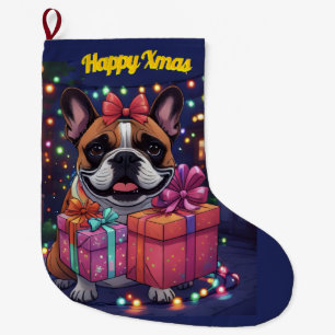 Französische Bulldogge Lichterkette Weihnachten Large Christmas Stocking