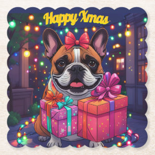Französische Bulldogge Lichterkette Weihnachten Paper Coaster