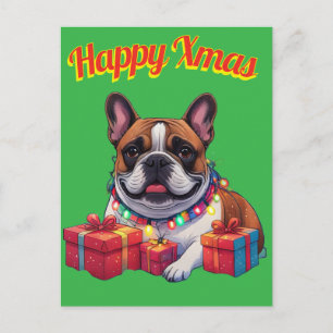 Französische Bulldogge Lichterkette Weihnachten Postcard