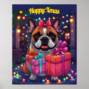 Französische Bulldogge Lichterkette Weihnachten Poster