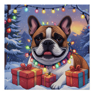 Französische Bulldogge Lichterkette Weihnachten Poster
