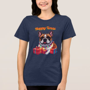 Französische Bulldogge Lichterkette Weihnachten Tri-Blend Shirt