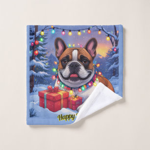 Französische Bulldogge Lichterkette Weihnachten  Wash Cloth