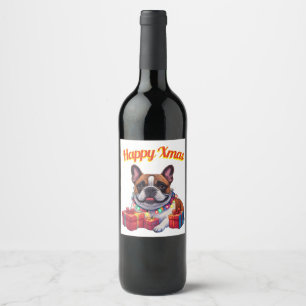 Französische Bulldogge Lichterkette Weihnachten Wine Label