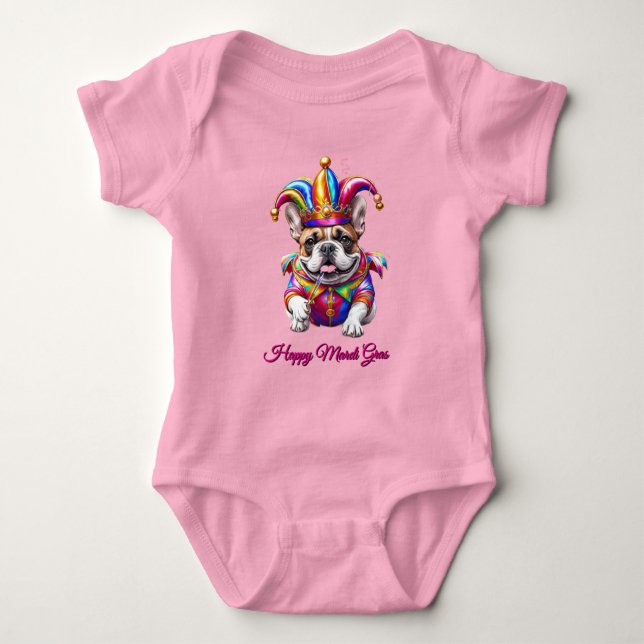 Französische Bulldogge Mardi Gras French Bulldog Baby Bodysuit (Front)