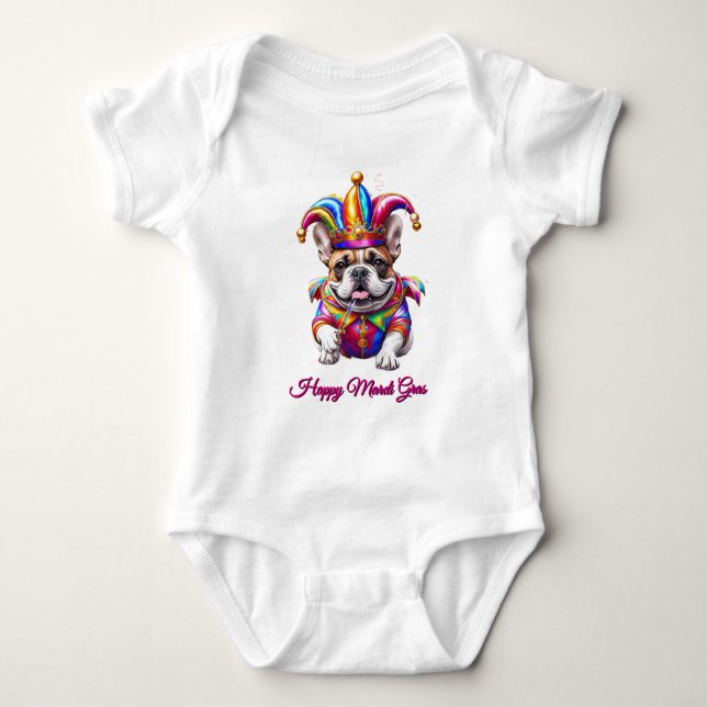 Französische Bulldogge Mardi Gras French Bulldog Baby Bodysuit (Front)