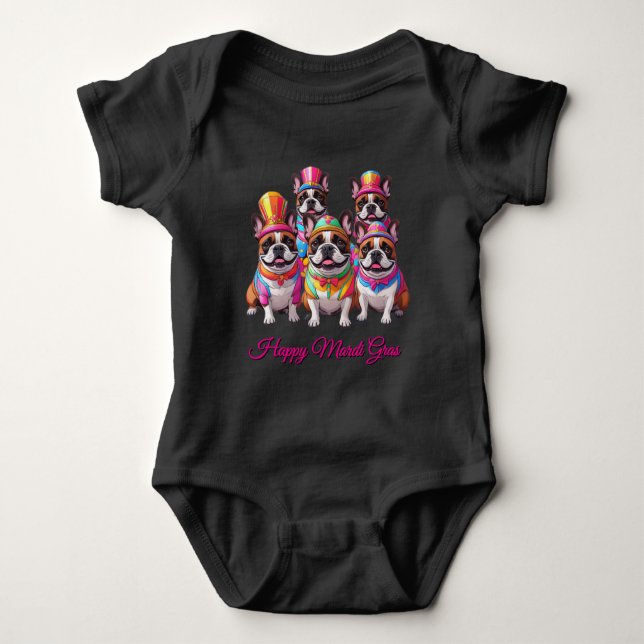 Französische Bulldogge Mardi Gras French Bulldog Baby Bodysuit (Front)