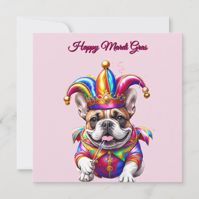 Französische Bulldogge Mardi Gras French Bulldog Holiday Card (Front)