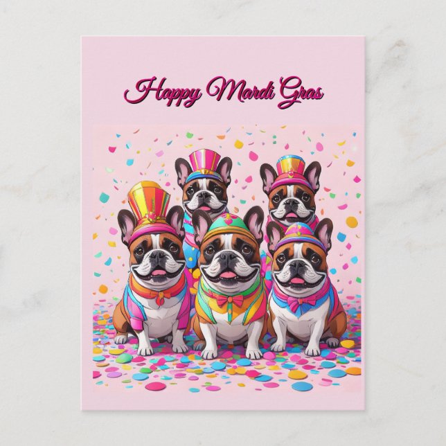 Französische Bulldogge Mardi Gras French Bulldog Holiday Postcard (Front)