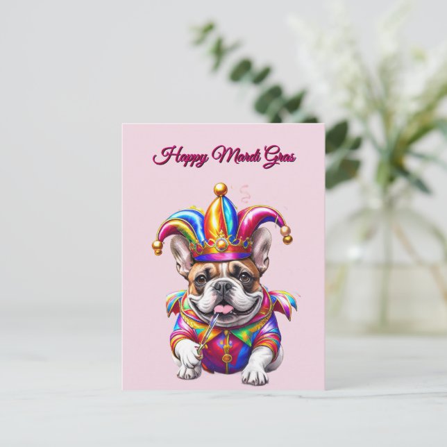Französische Bulldogge Mardi Gras French Bulldog Postcard (Standing Front)