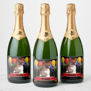 französische Bulldogge mit Ballons    Sparkling Wine Label