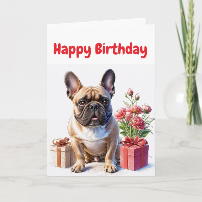 Französische Bulldogge mit Blumen Birthday Bulldog Invitation (Front)