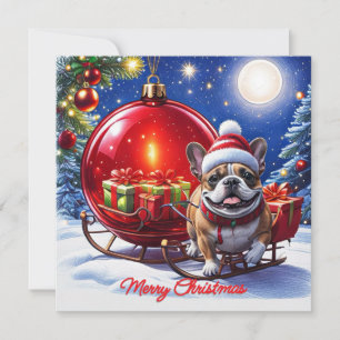 Französische Bulldogge mit Christbaumkugel Holiday Card