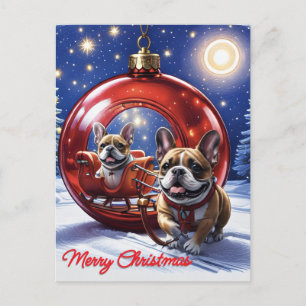 Französische Bulldogge mit Christbaumkugel Invitation Postcard