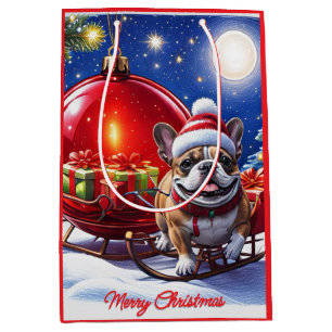 Französische Bulldogge mit Christbaumkugel Medium Gift Bag