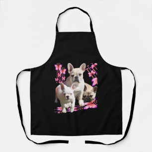 Französische Bulldogge mit drei Bulldoggen in Pink Apron