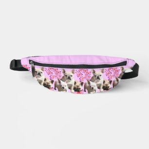 Französische Bulldogge mit drei Bulldoggen in Pink Bum Bags