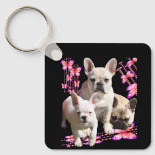 Französische Bulldogge mit drei Bulldoggen  Key Ring