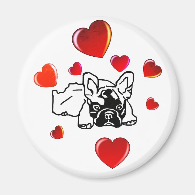Französische Bulldogge mit Herz Magnet (Front)